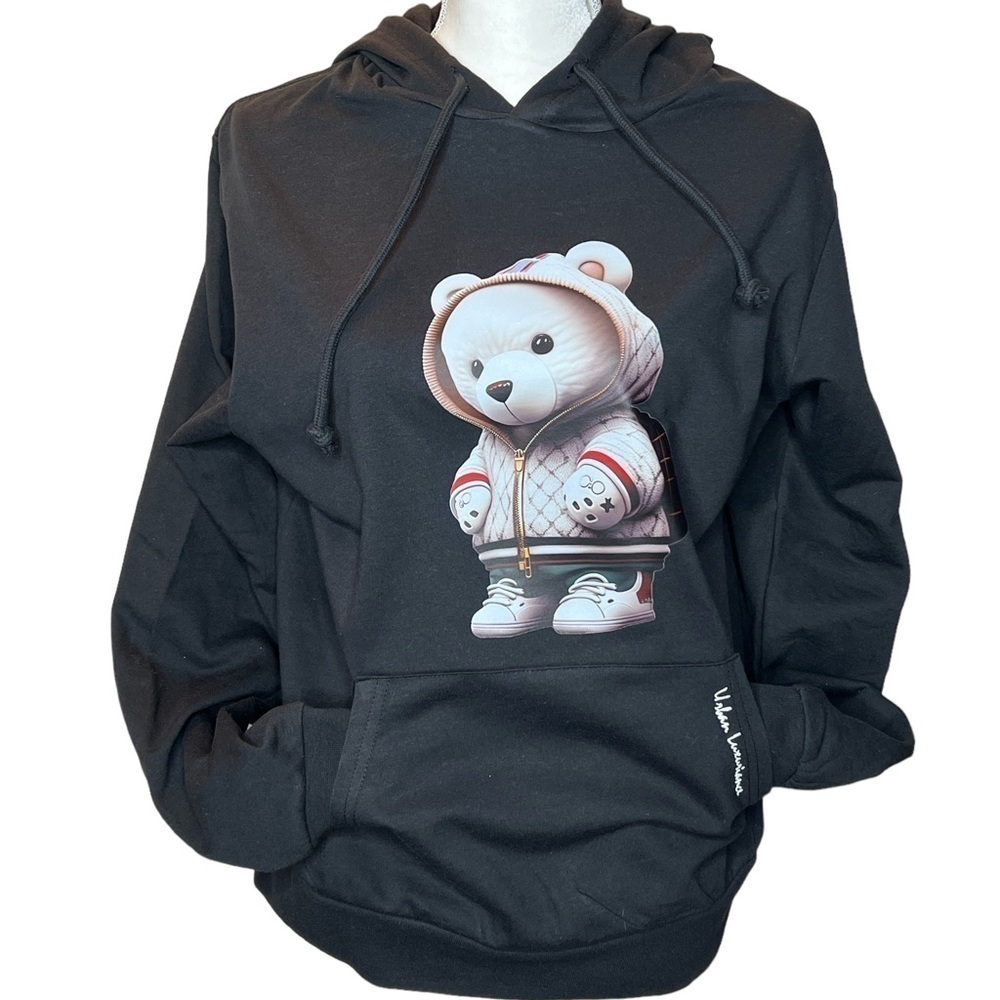Urban Luxuriance Teddy Bear Black Hoodie